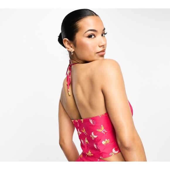 Something New halter neck cropped top in pink butterfly print. Size S. NWOT - Picture 4 of 9